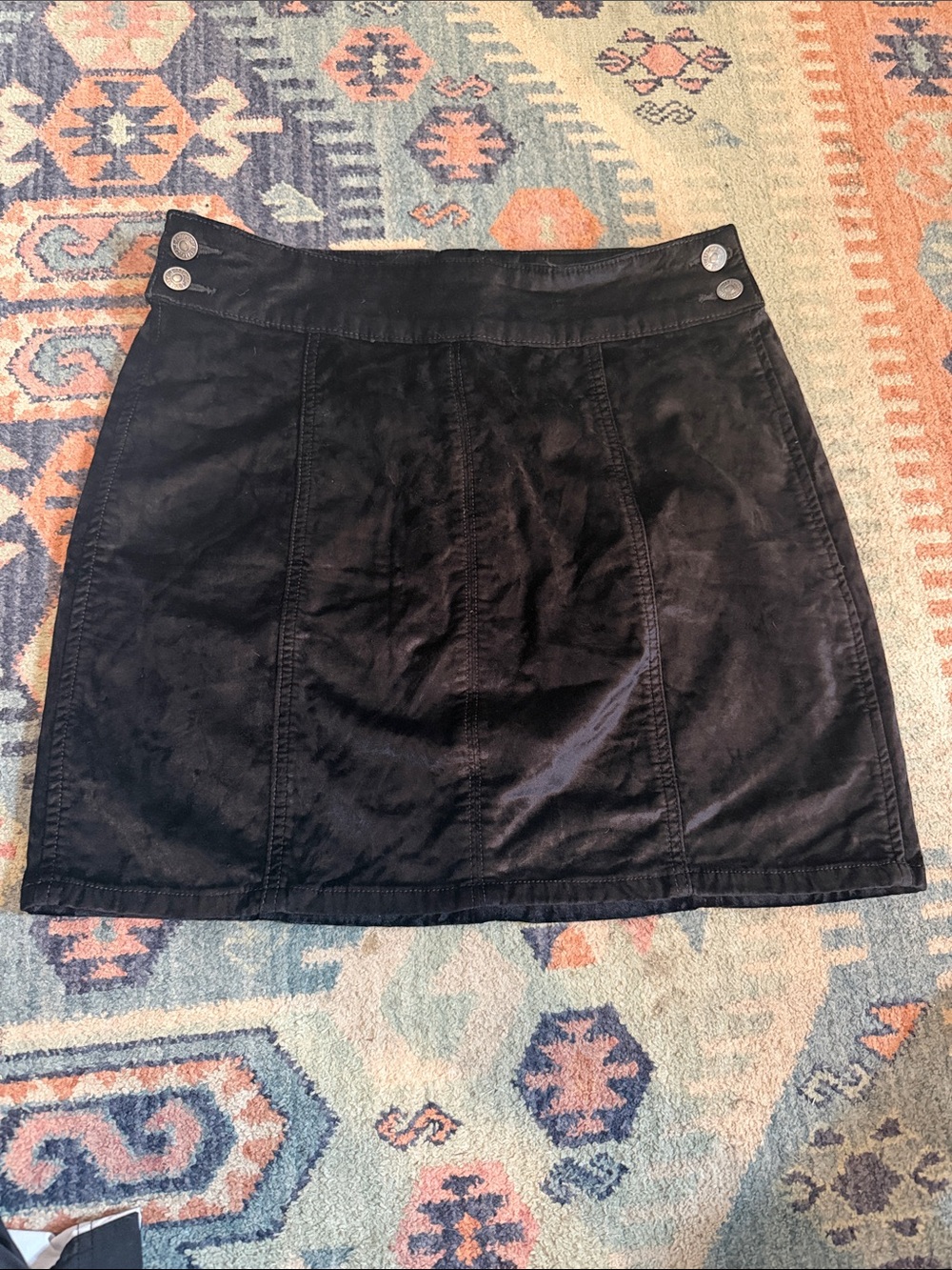 Free People Retro Velvet Mini Skirt Black Side Button High Waist